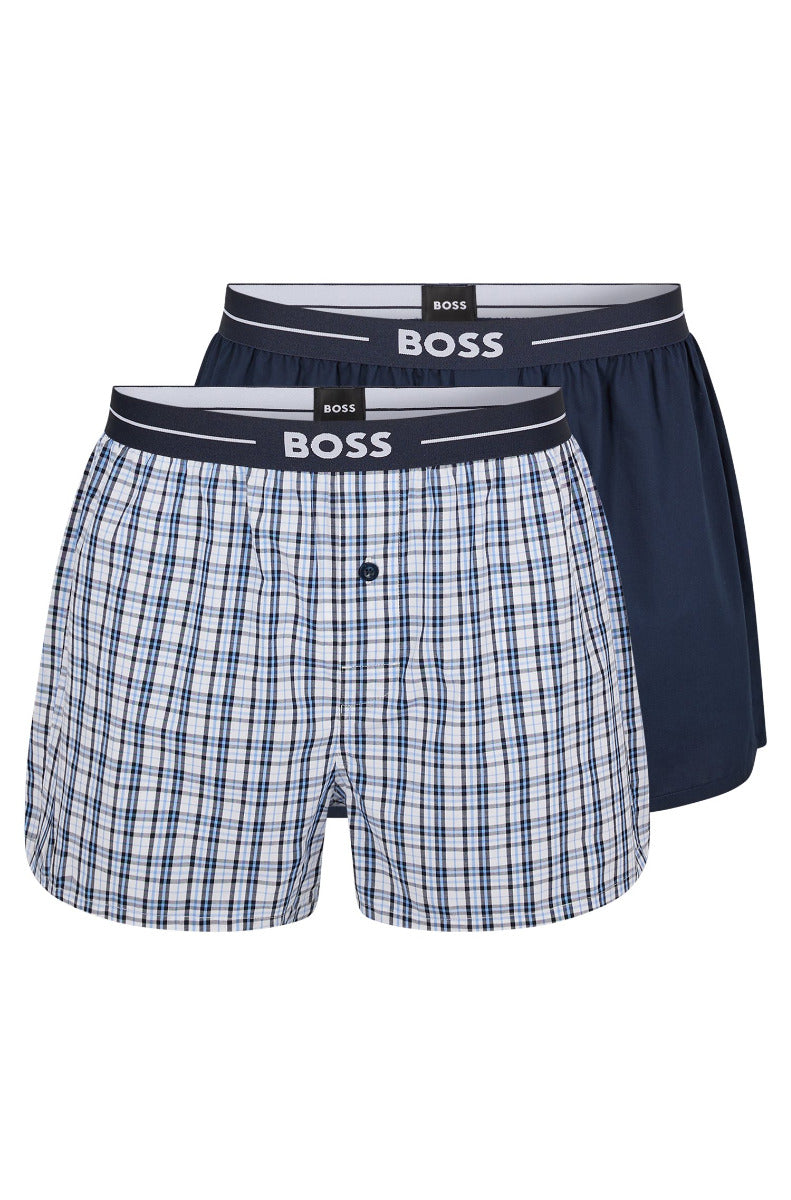 Two-pack of cotton pyjama shorts with logo waistbands Dark Blue