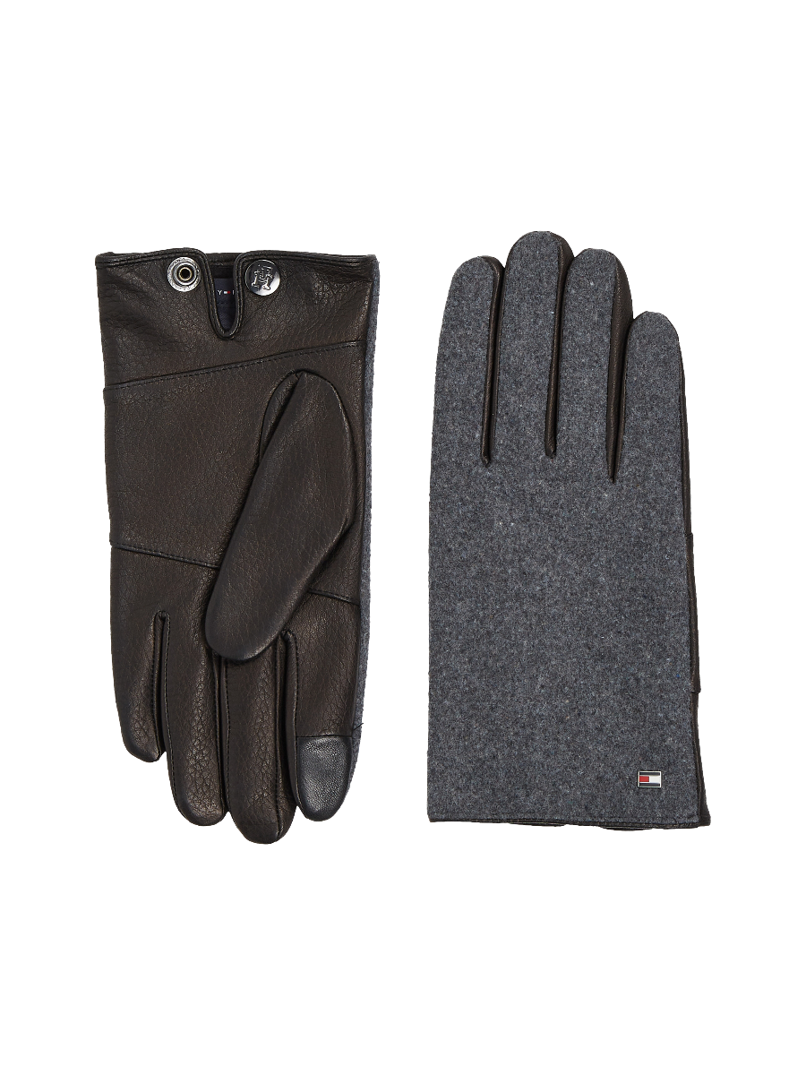 Leather Mix Gloves Grey Melange