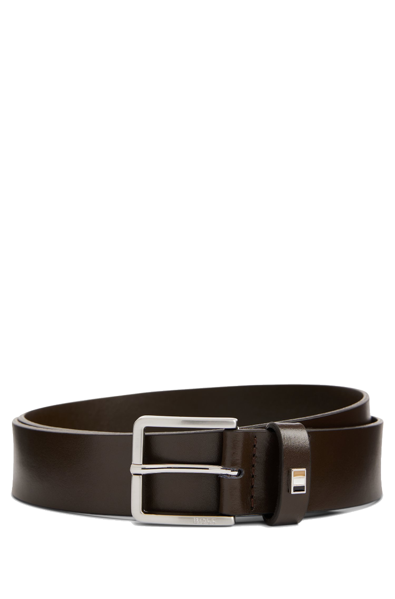 Ther-Flag Italian-leather belt with signature-stripe hardware Dark Brown