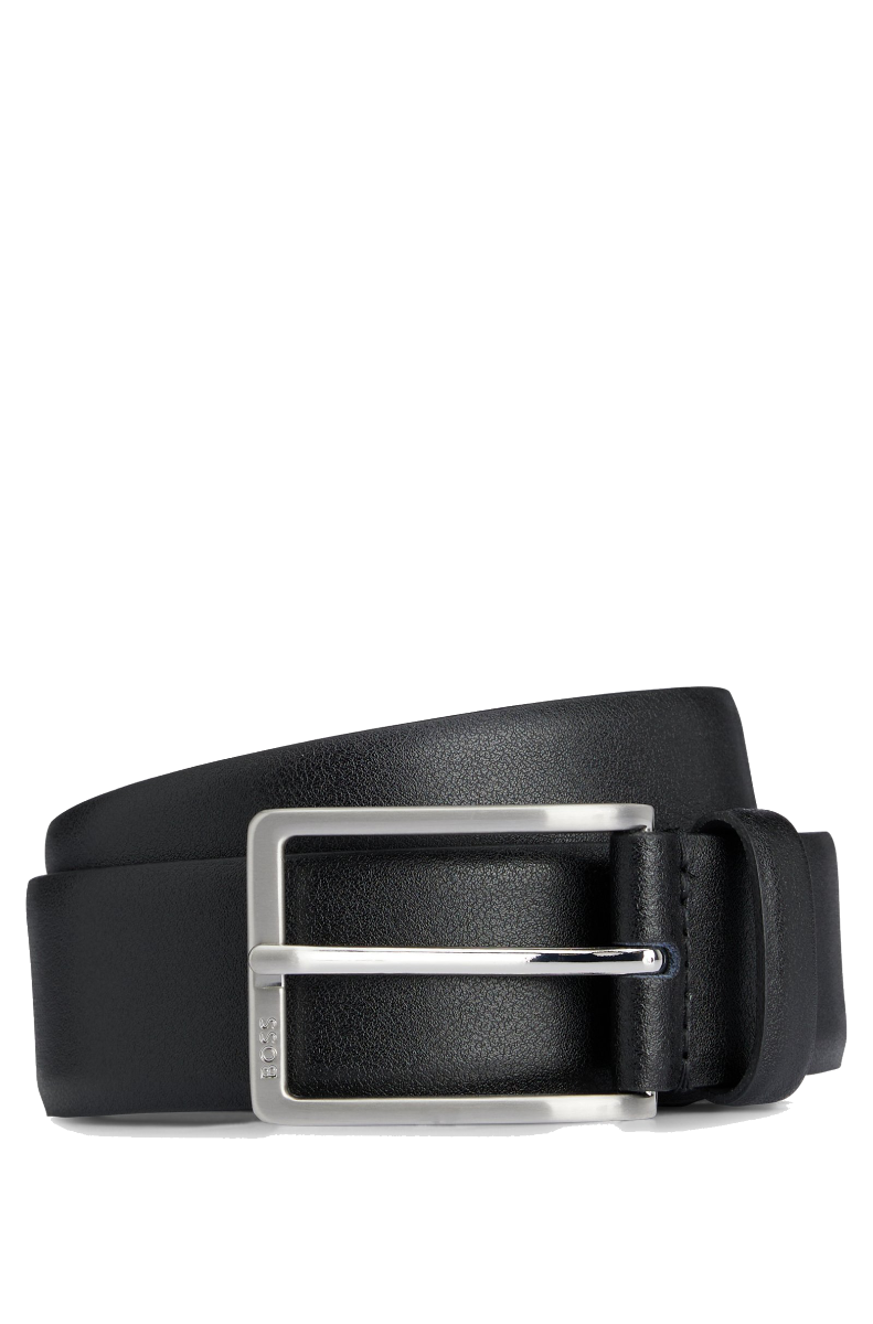 Erman Italian-made leather belt with engraved-logo buckle Black
