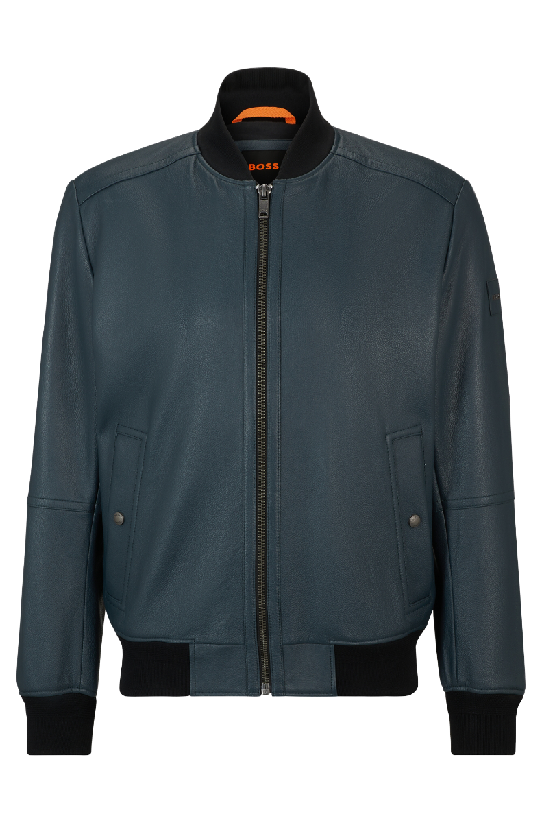 Jogipi Regular-fit jacket in textured soft-touch leather Open Green