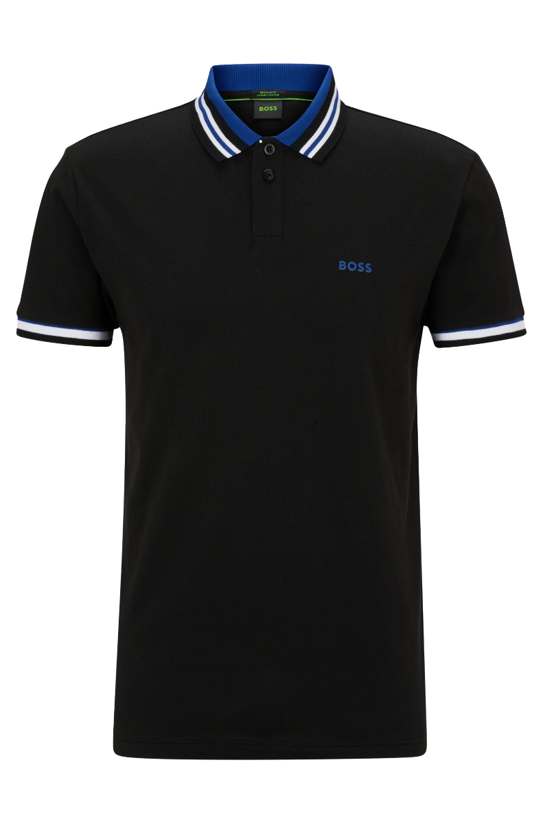 Paddy 2 Cotton-piqué polo shirt with ribbed striped trims Black