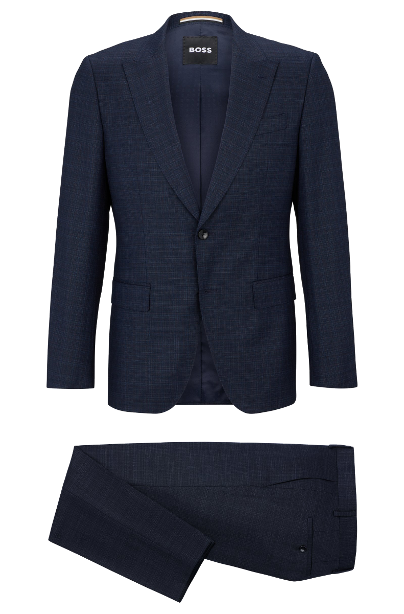 H_Huge-2PC-Peak Slim-fit suit in patterned stretch wool Dark Blue