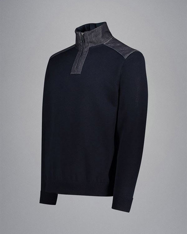 Paul & Shark Denim details Cool Touch wool half zip sweater