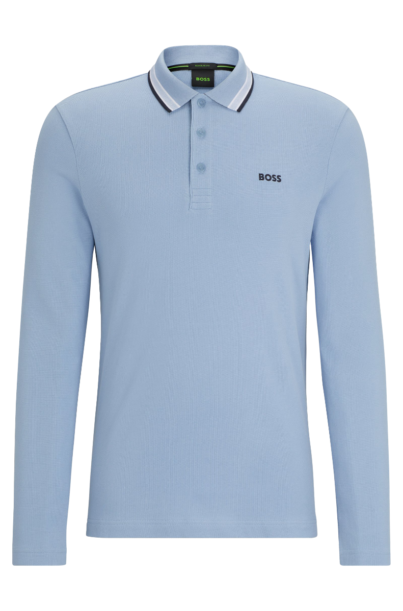 Plisy Long-sleeved cotton-piqué polo shirt Open Blue