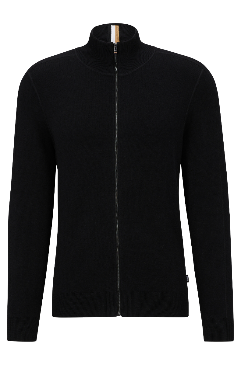 Mentolo Zip-up cardigan in cotton and virgin wool Black