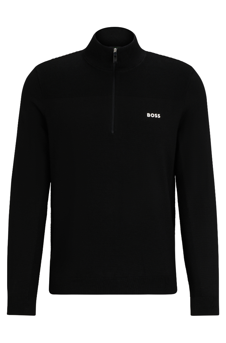 Momrntum Branded zip-neck sweater in dry-flex fabric Black