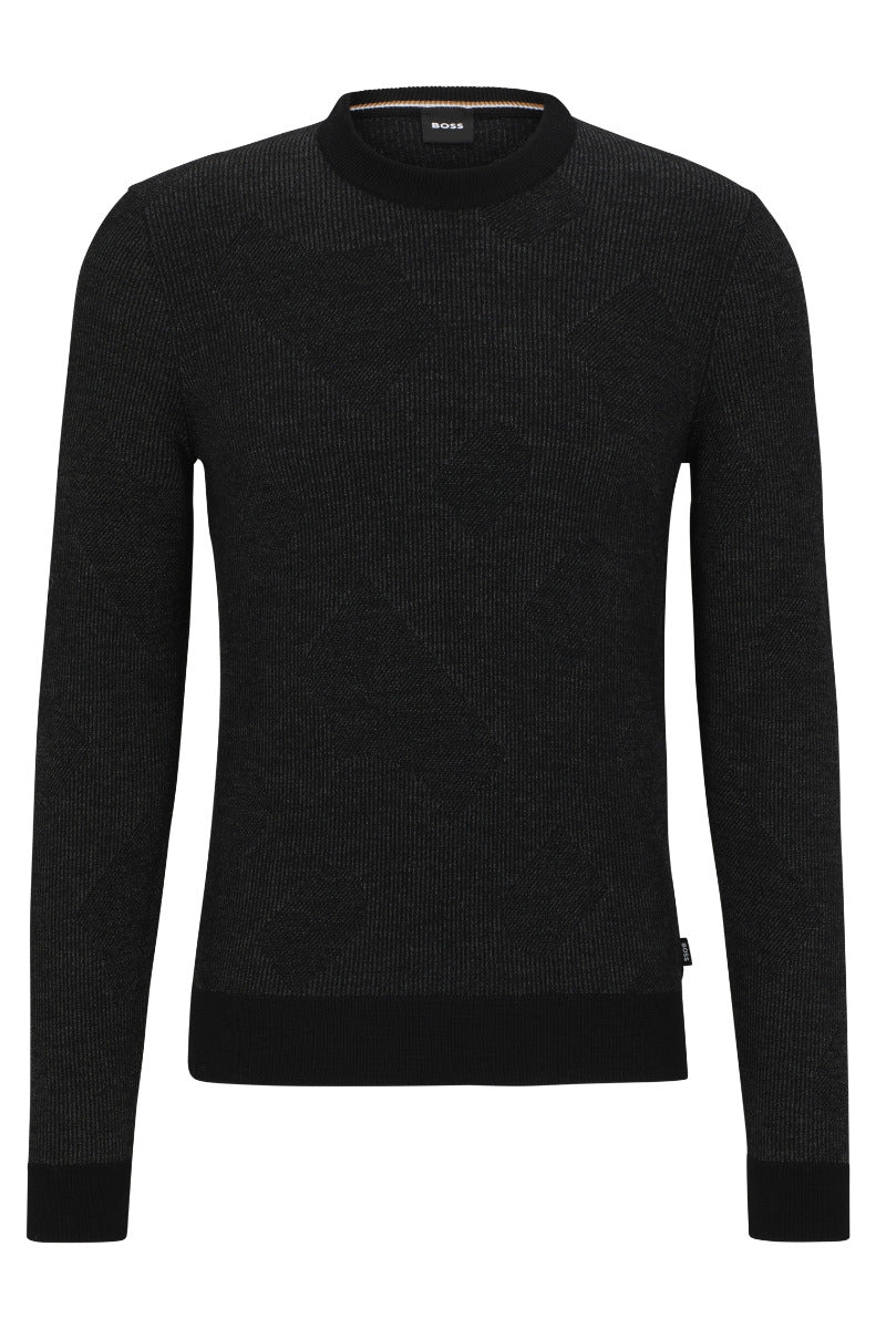 Motivo Virgin-wool sweater with two-tone monogram jacquard Black