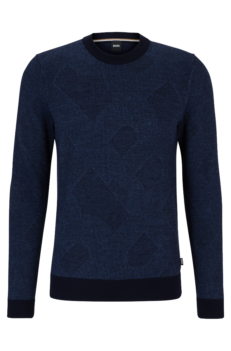 Motivo Virgin-wool sweater with two-tone monogram jacquard Dark Blue