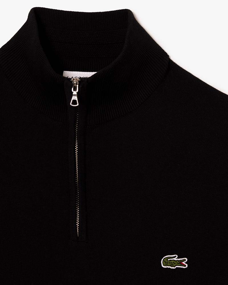 Lacoste High Zipped Neck Monochrome Cotton Sweater