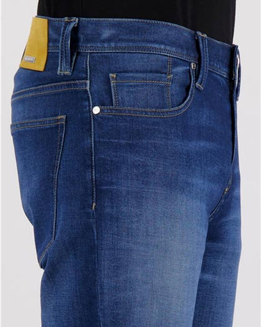 Alberto Pipe Regular Fit Jeans, Blue with a yellow patch on a white background