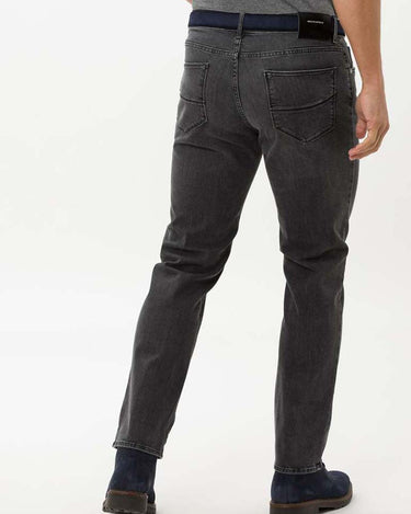 Person wearing Brax Cadiz Straight Fit Jeans, Grey on a white background