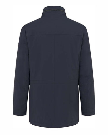 A Bugatti All-Season Jacket, Navy shown from the back, featuring a high collar and long sleeves, photographed against a solid white background.