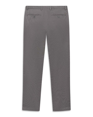 Bugatti Modern Fit Stretch Chinos in Grey shown from the back, featuring two buttoned welt pockets and belt loops, laid flat against a white background.