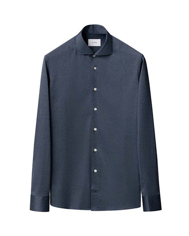 A Eton Filo di Scozia Jersey Slim Fit Shirt with a spread collar and silver buttons, displayed on a clean white background.