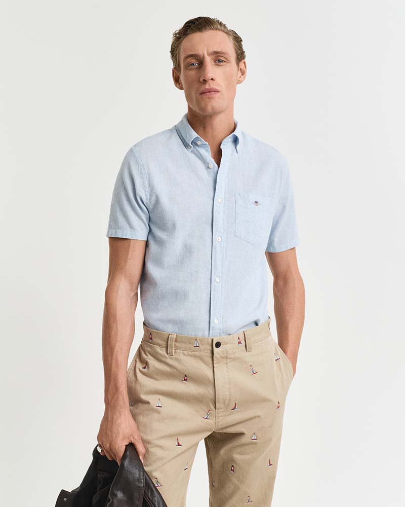 Gant Regular Fit Cotton Linen Short Sleeve Shirt