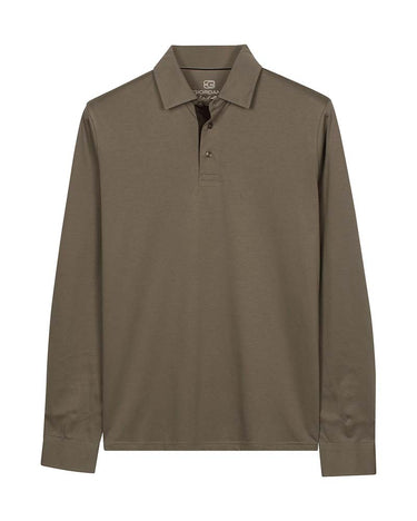 A Giordano Luke Long Sleeve Polo, Faded Green color, featuring a classic collar and a two-button placket, shown against a plain white background.