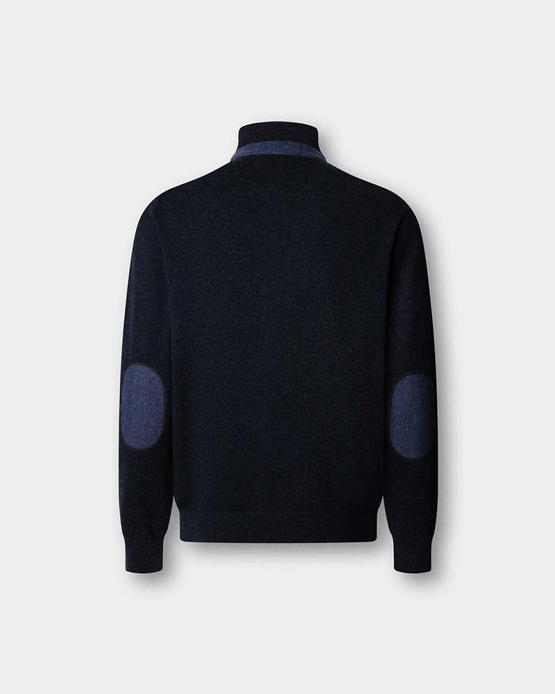 Hacket Herringbone Trim Button Mock Neck