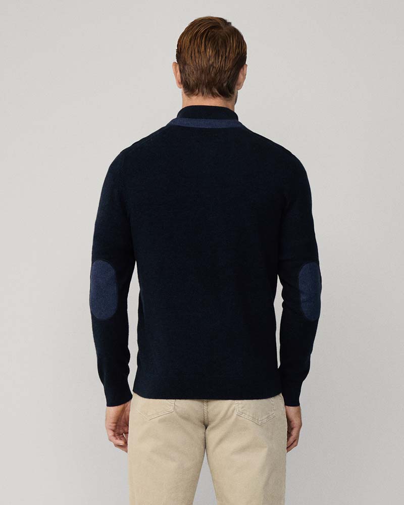 Hacket Herringbone Trim Button Mock Neck