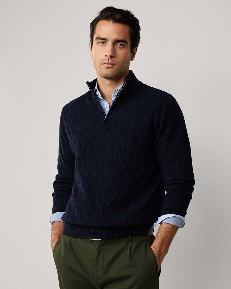 Hackett Lambswool Cable Half Zip