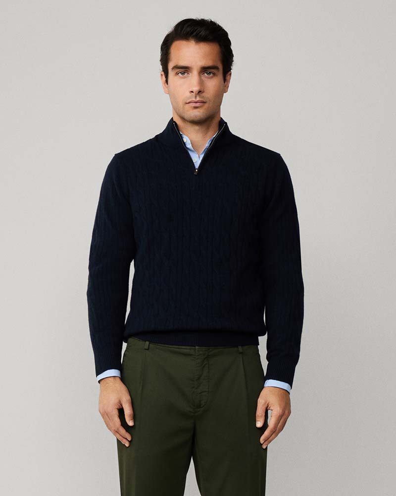 Hackett Lambswool Cable Half Zip