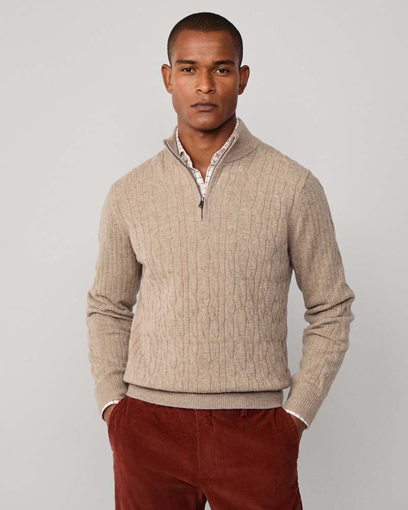 Hackett Lambswool Cable Half Zip