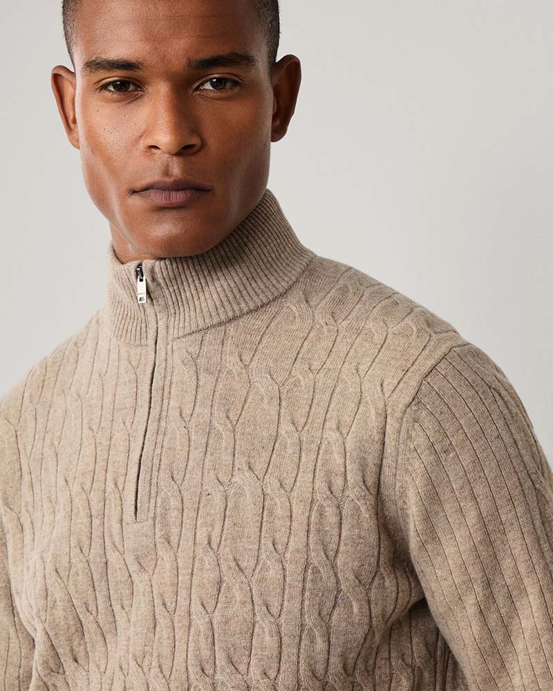 Hackett Lambswool Cable Half Zip