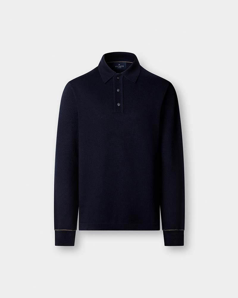 Hacket Textured Knit Long Sleeve Polo