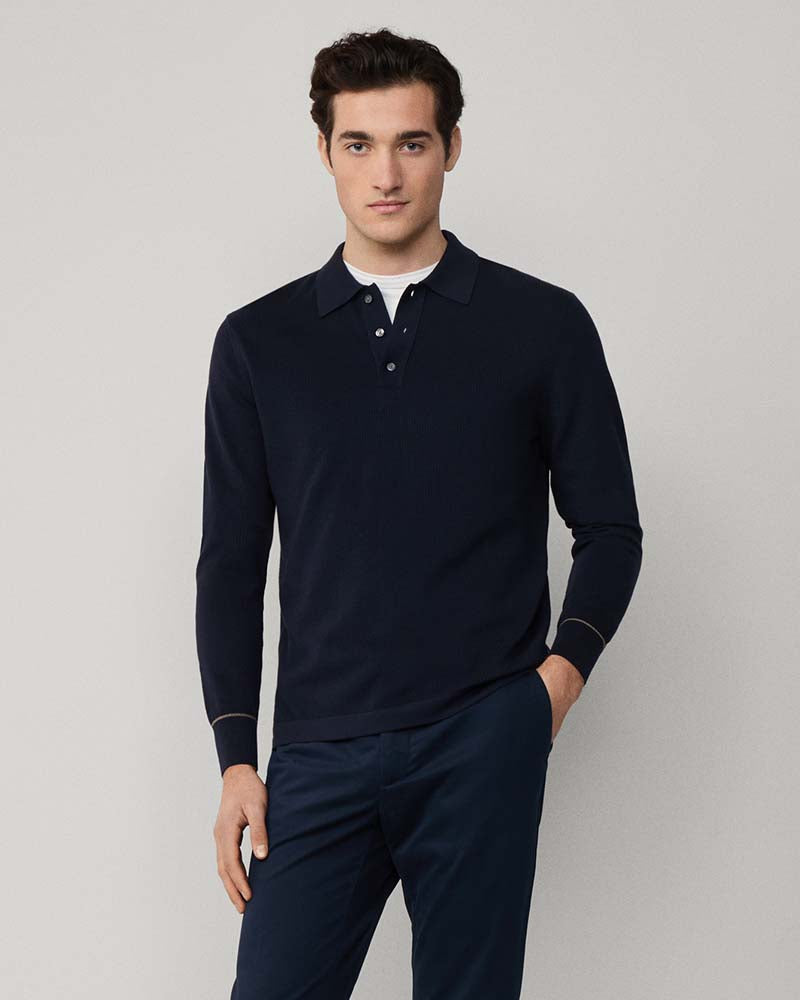 Hacket Textured Knit Long Sleeve Polo
