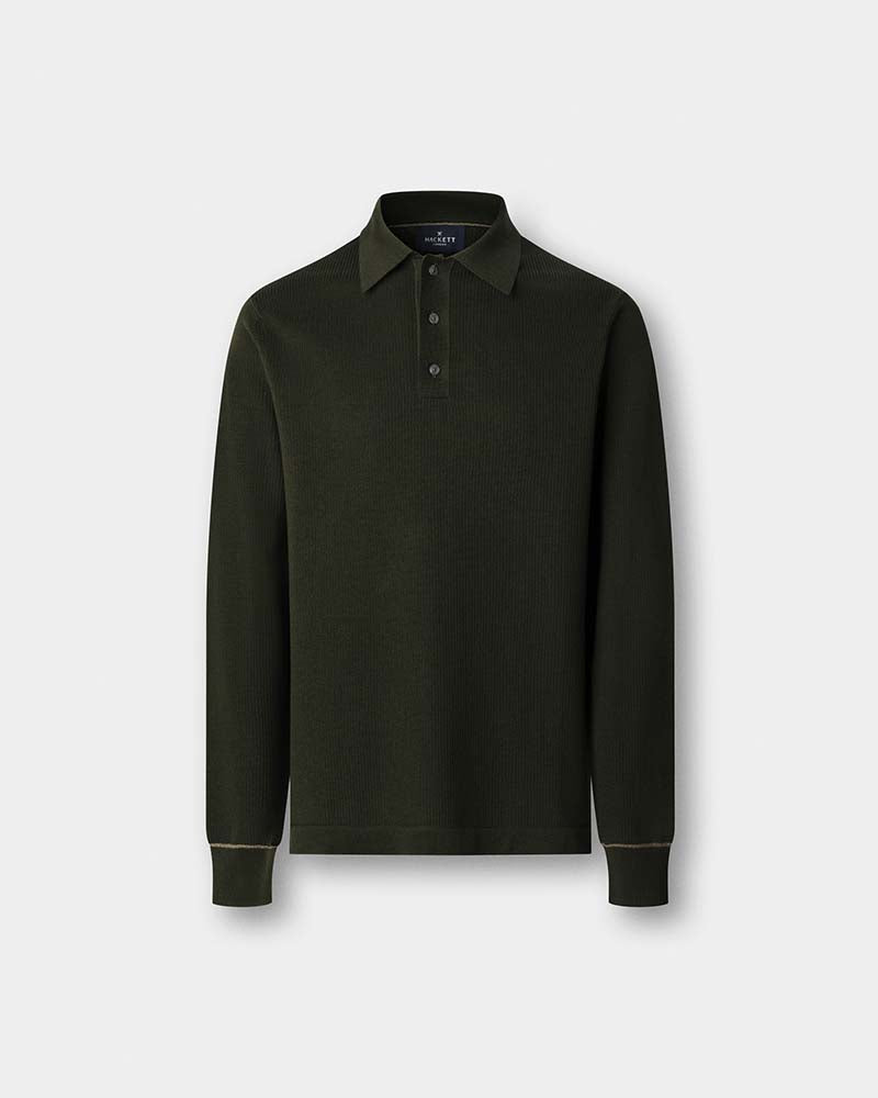 Hacket Textured Knit Long Sleeve Polo