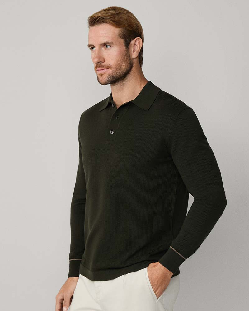 Hacket Textured Knit Long Sleeve Polo