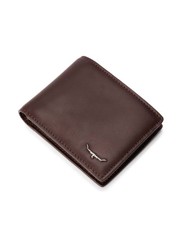 A R.M. Williams Bifold Wallet, Chestnut with a small silver-toned bull logo on the front, photographed on a clean white background.