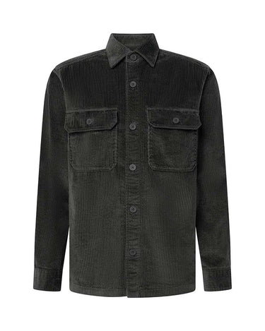 A Strellson Nion Corduroy Overshirt, Grey with two buttoned chest flap pockets, shown on a plain white background.