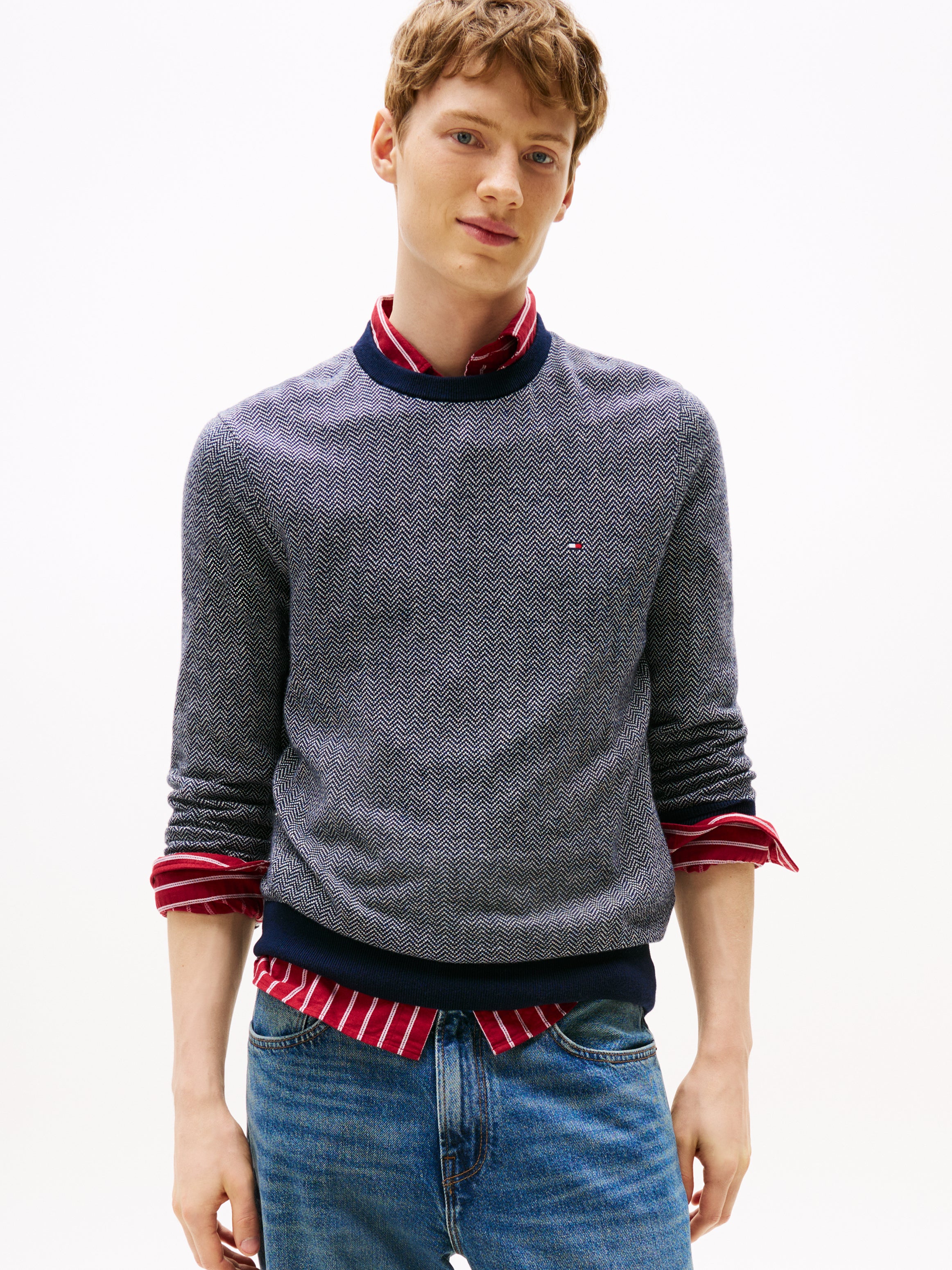 Tommy Hilfiger Cotton Cashmere Herringbone Crew