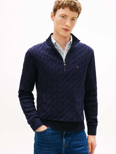 Tommy Hilfiger Cotton Cable Zip Mock Neck