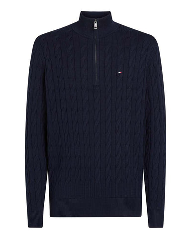Tommy Hilfiger Cotton Cable Zip Mock Neck