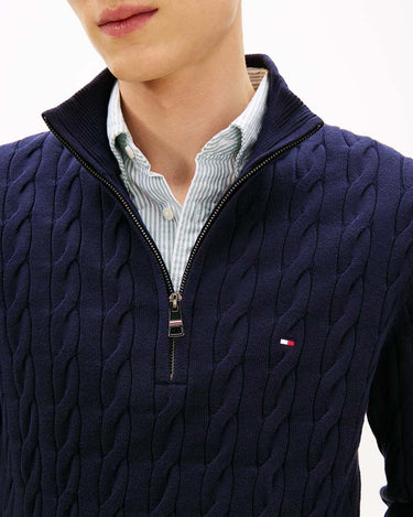 Tommy Hilfiger Cotton Cable Zip Mock Neck