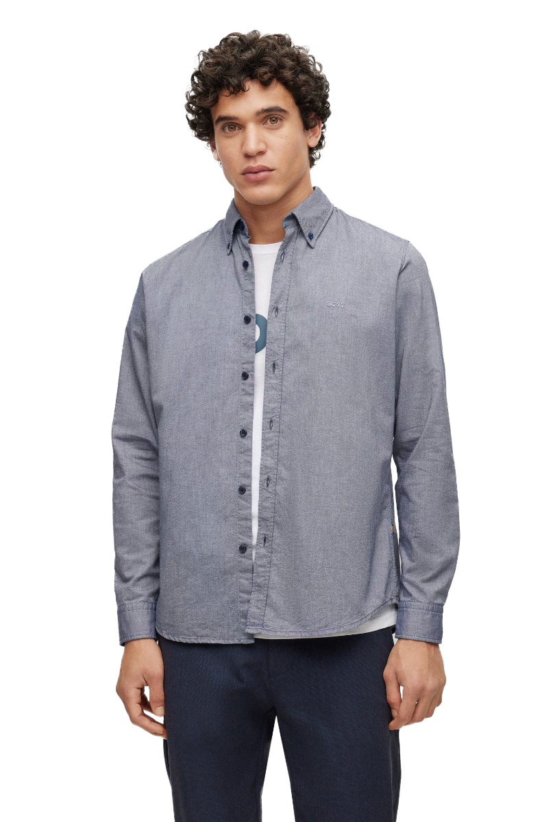Rickert Regular-fit shirt in organic Oxford cotton Navy