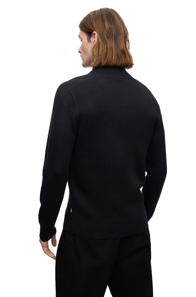 Mentolo Zip-up cardigan in cotton and virgin wool Black