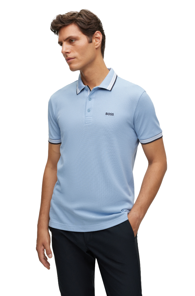 Paddy Organic-cotton polo shirt with logo Open Blue