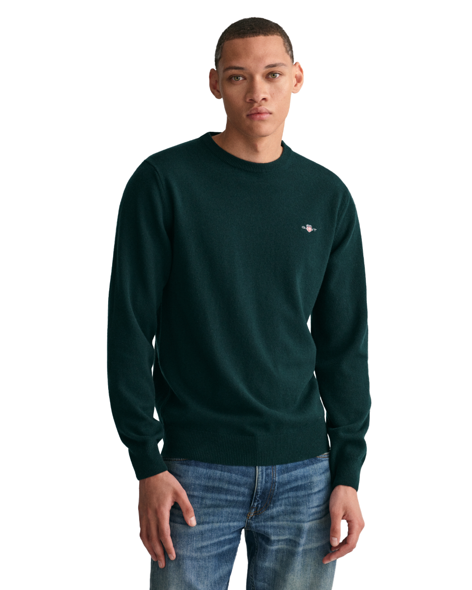 Gant Clothing Superfine Lambswool Crew Neck Sweater Tartan Green