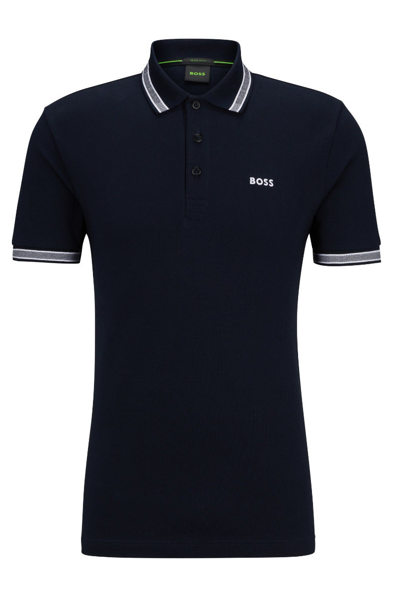 Paddy Organic-cotton polo shirt with contrast logo details Dark Blue