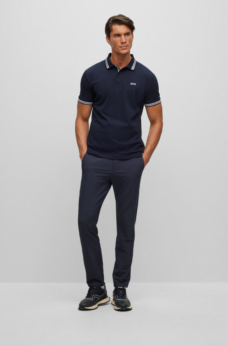 Paddy Organic-cotton polo shirt with contrast logo details Dark Blue