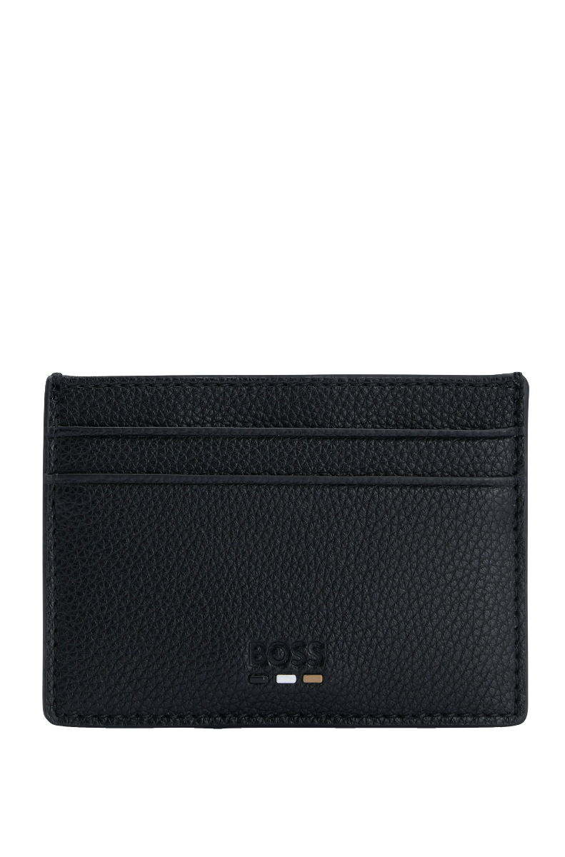 Ray Signature-stripe card holder in grained faux leather Black
