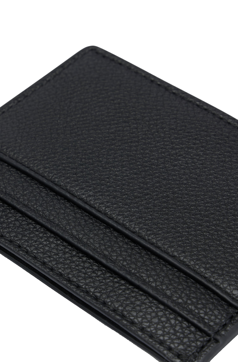 Ray Signature-stripe card holder in grained faux leather Black