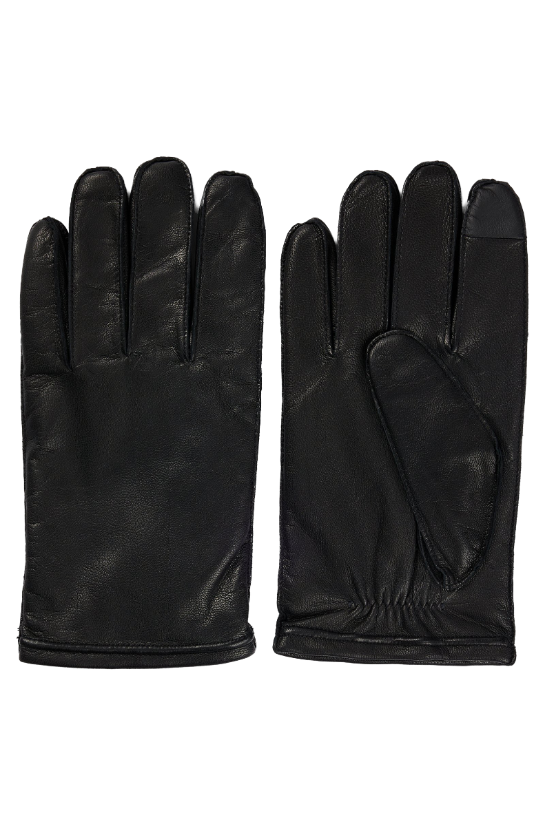 Kranton Leather gloves with metal logo lettering Black
