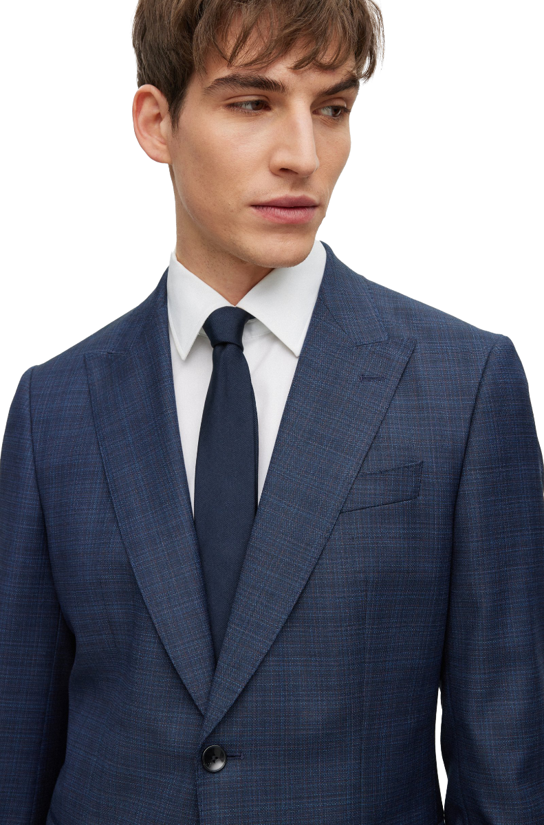 H_Huge-2PC-Peak Slim-fit suit in patterned stretch wool Dark Blue