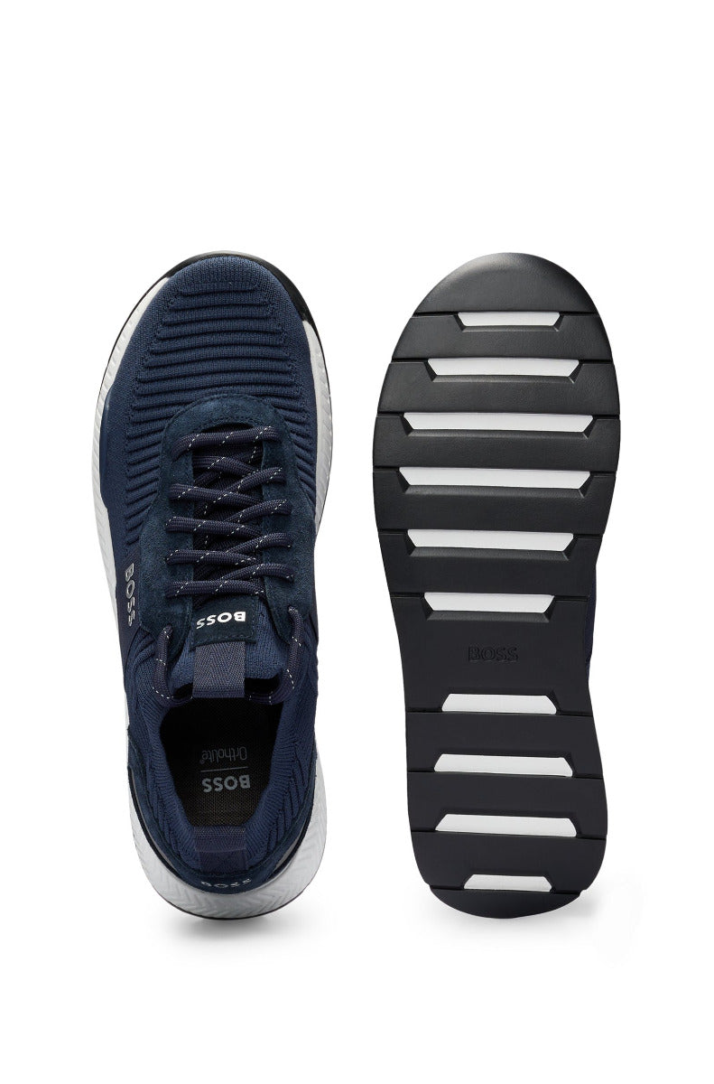 Titanium Structured-knit sock trainers with branding Dark Blue