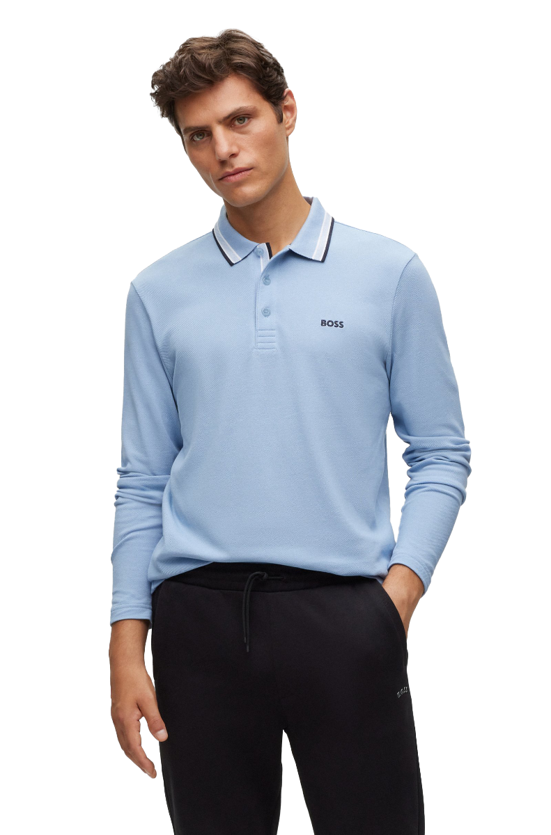 Plisy Long-sleeved cotton-piqué polo shirt Open Blue