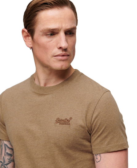 Superdry Organic Cotton Essential Logo T-Shirt Buck Tan Brown Marl